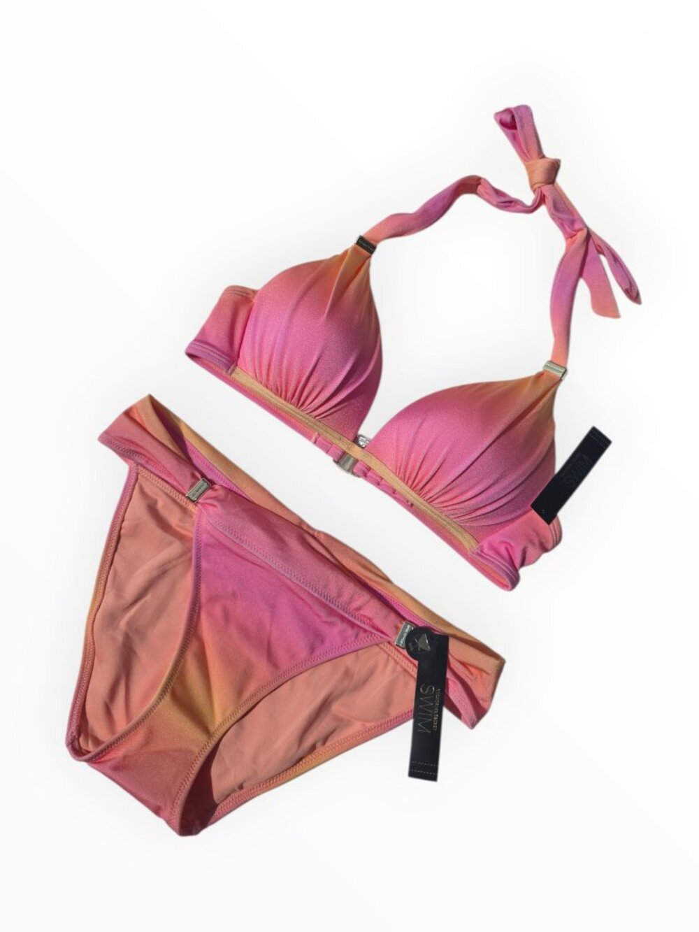 Victoria's Secret Swim Harlow Triangle Halter Push Up Top Bottom Set Pink Ombre